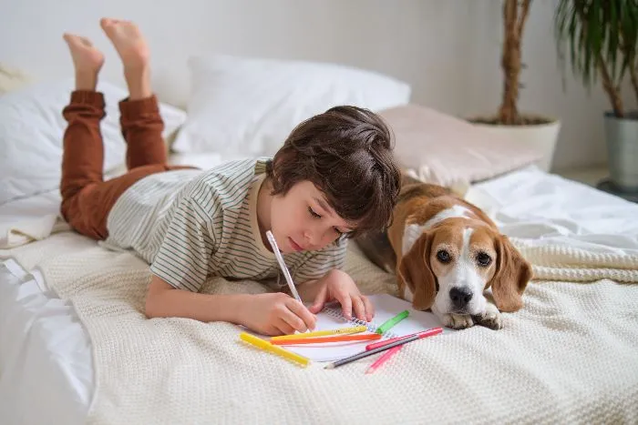 Un cane diventa un fedele compagno di giochi per il bambino