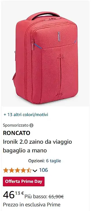 Offerte Amazon Prime Day sugli accessori da viaggio: zaino roncato