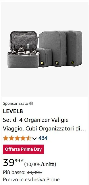 LEVEL8 Set di 4 Organizer Valigie Viaggio