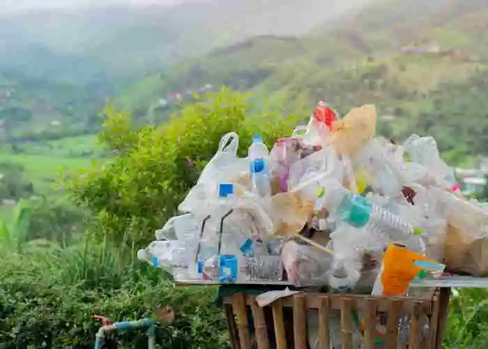 Come ridurre la plastica vita quotidiana - rifiuti di plastica in un cestino