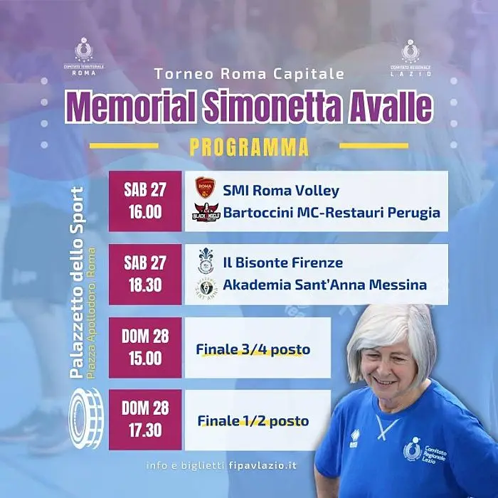 Torneo Roma Capitale 2025 Memorial Simonetta Avalle è tra gli eventi di sabato 27 settembre