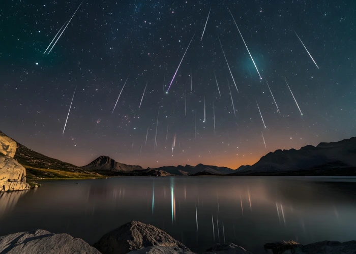 Meteore in un cielo stellato