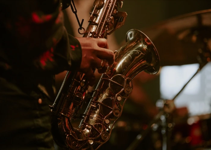 Un musicista suona il sax