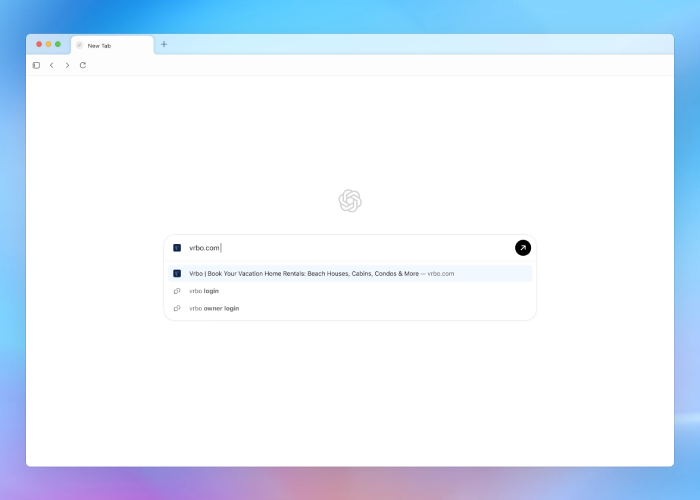 Homepage di ChatGPT Atlas
