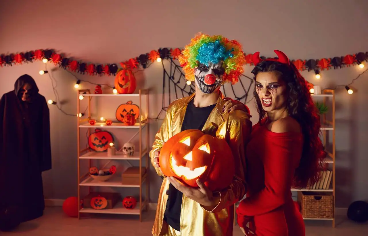 Due ragazzi mascherati che festeggiano Halloween