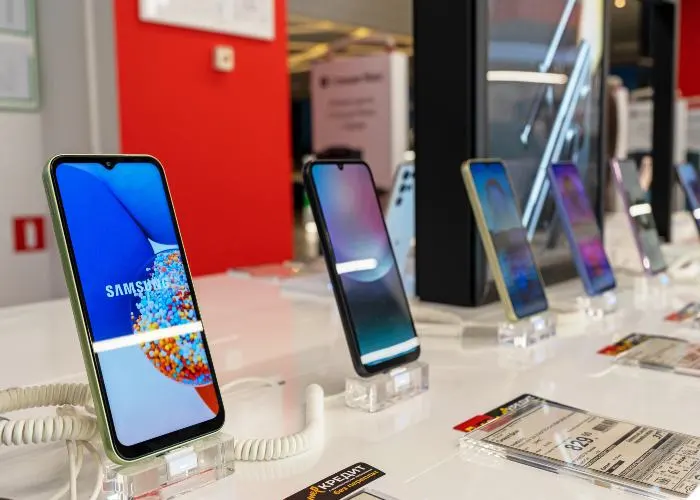 Cellulari Samsung esposti in un negozio