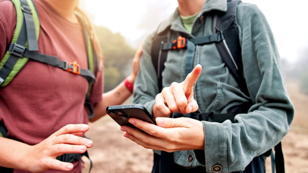 Escursionisti consultano lo smartphone