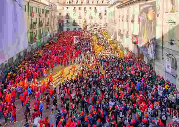 Un momento del Carnevale di Ivrea