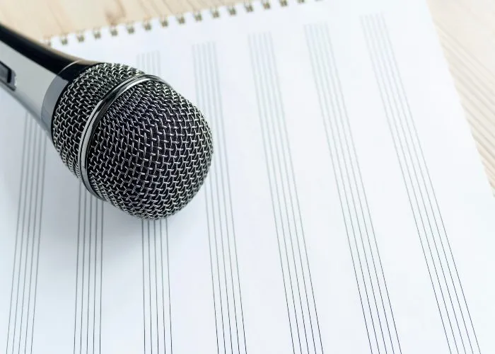 Microfono e note di musica