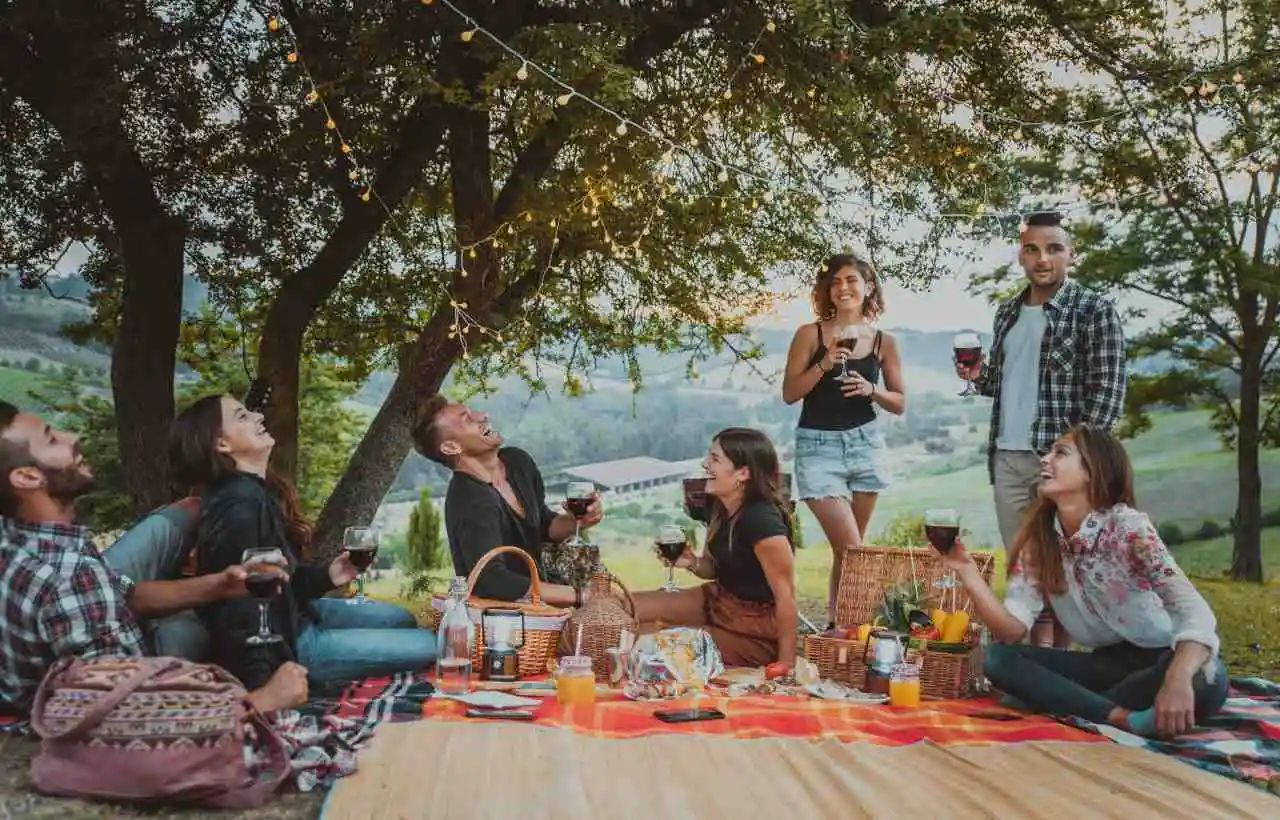 Dei ragazzi fanno un picnic