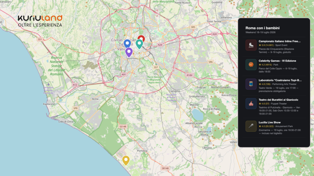 Cosa fare a Roma con i bambini questo weekend di sabato 18 e domenica 19 luglio - mappa
