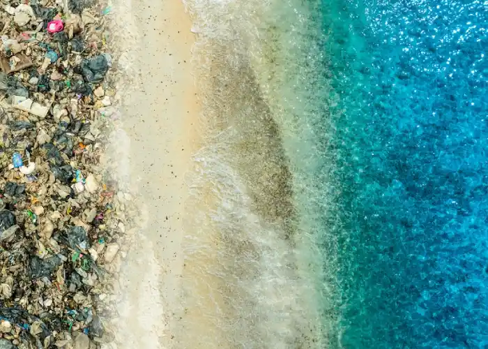 Una spiaggia piena di plastica