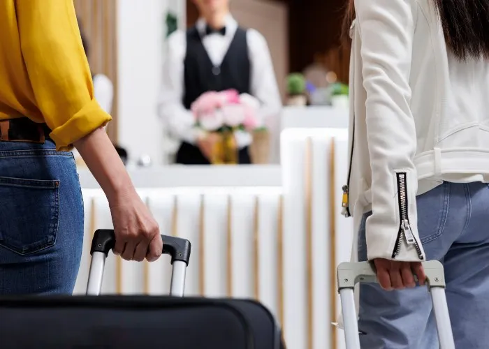 Due ragazze arrivano in un hotel